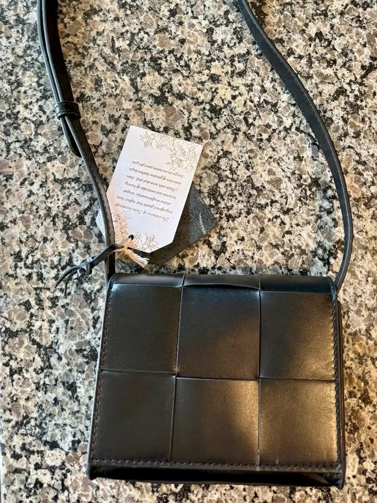 Women's Genuine Woven Leather Mini Crossbody Bag - Black - Picture 1 of 7